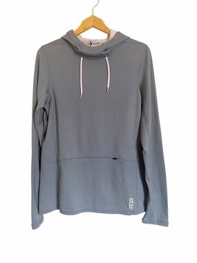 Stio Womens Fremont Stretch Gray/Blue Midlayer Fleece Hoodie size XL